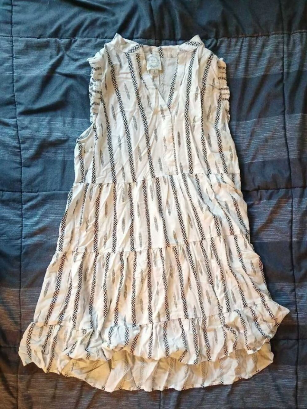 Bohemian-Style Tiered Mini Dress Blue Rain